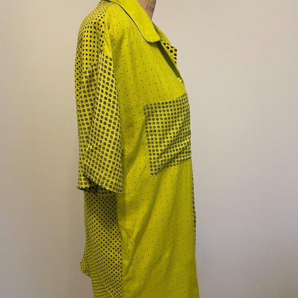 Vintage 1980s 90s Polka Dot Funky Rayon Lime Green Brat Summer Button Up Blouse - Picture 3 of 16